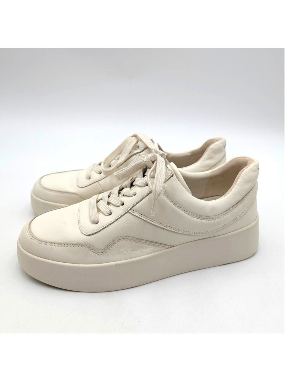 Vince Warren Court Low Top Sneaker Shoes Women's Lace-Up Cream Size US8.5 EU39